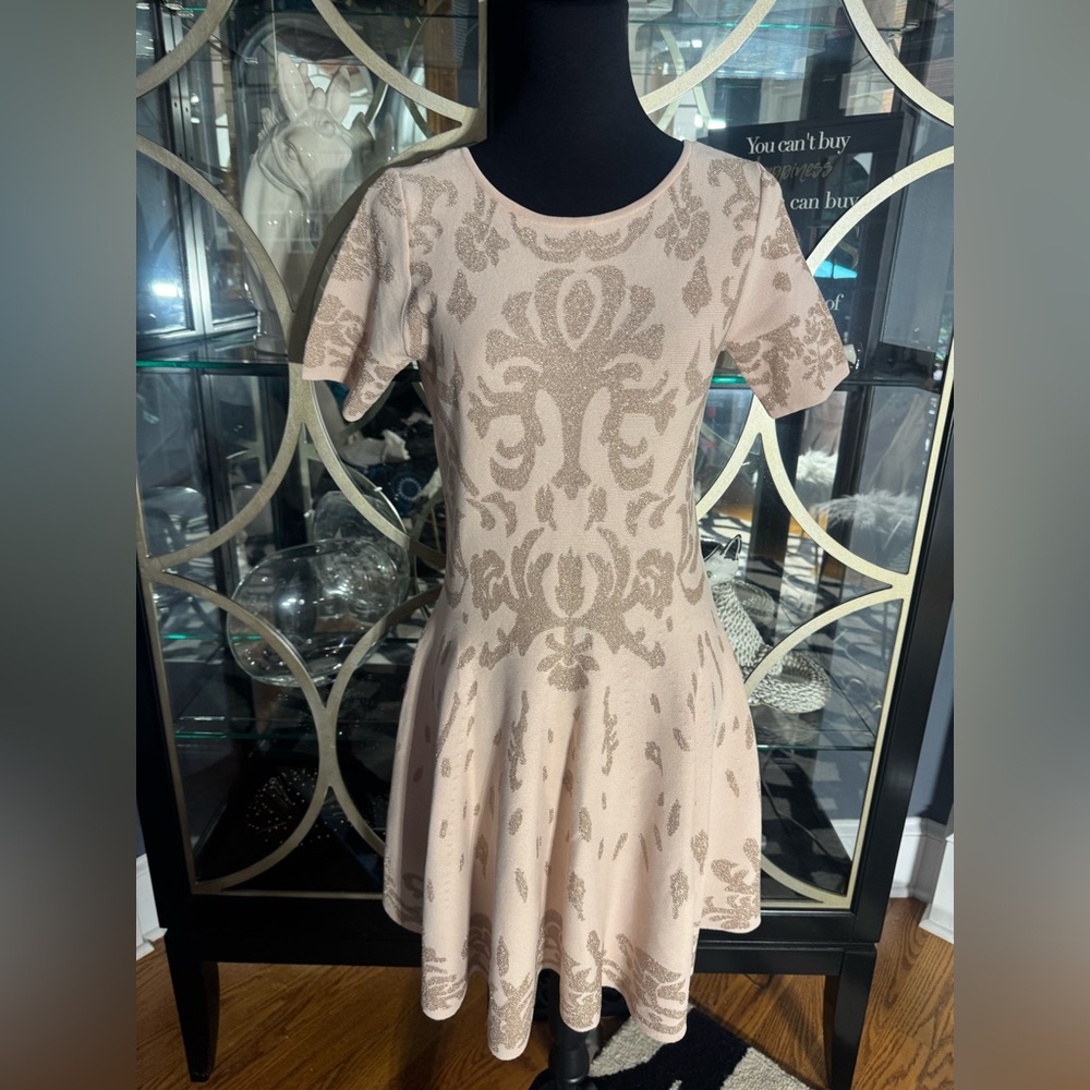 Ivanka Trump Rose Gold Metallic Knit Dress